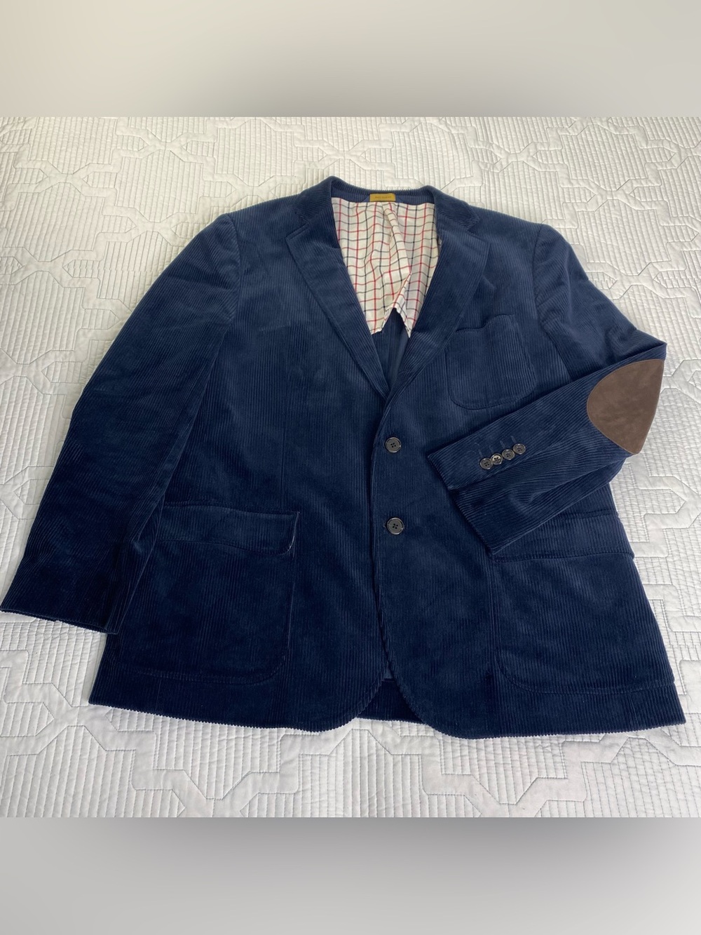 Brooks Brothers Blazer Mens 44S Blue Corduroy Regent Fit Elbow Patches Jacket